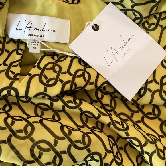 L,Academie The Malle Mini Dress In Gold Chain NWT Size‎ XS Xsmall Yellow & Black - Picture 10 of 11